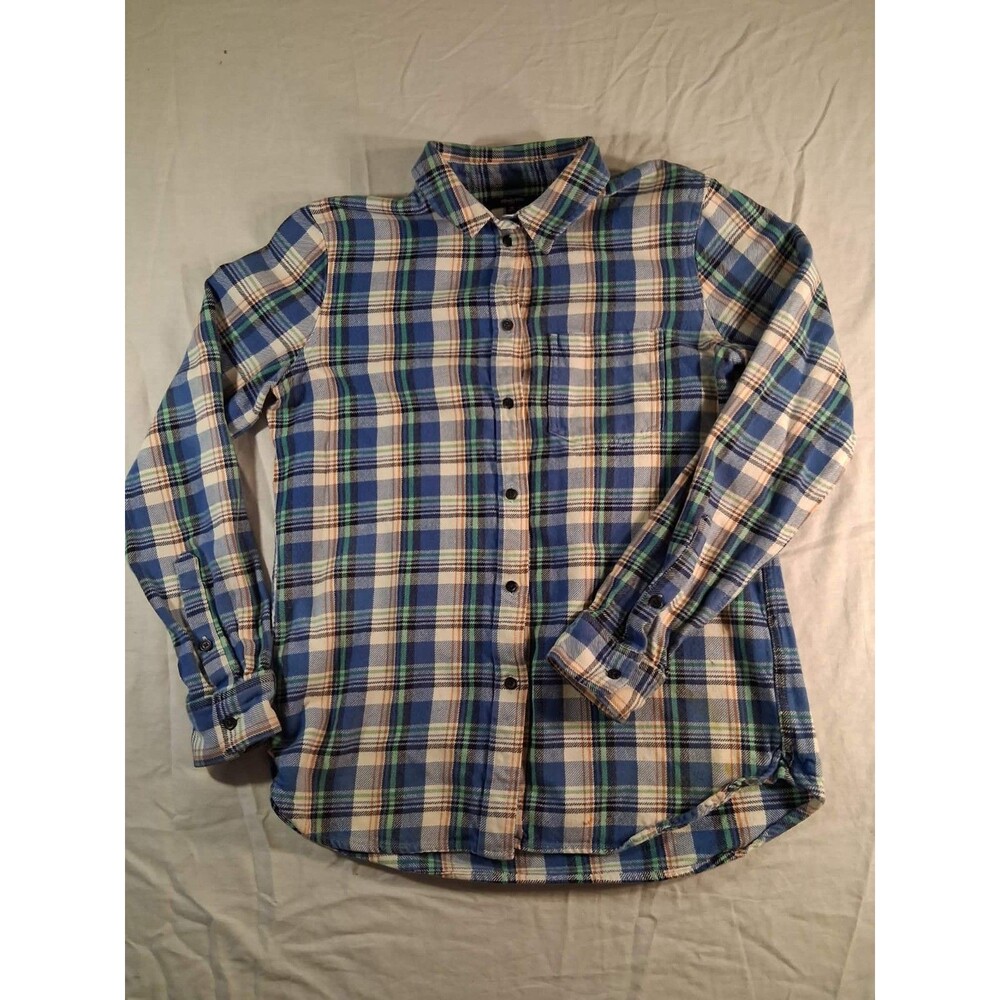 Madewell Womens M Blue Green Plaid Button Down Flannel Shirt Cotton E0335